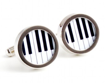 Black and White Keyboard Cufflinks One Octave