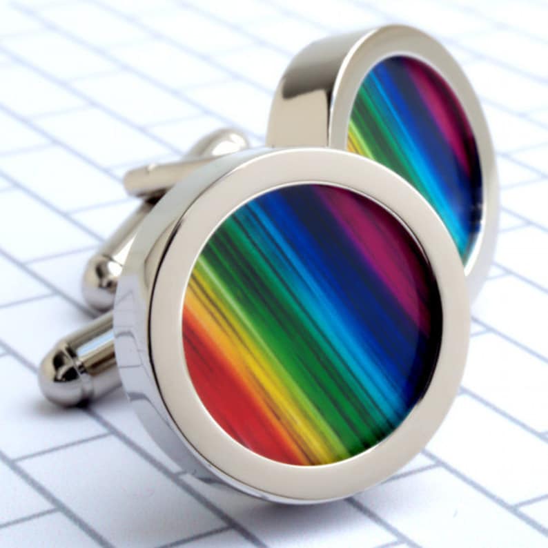 Rainbow Cuff Links Colorful Cufflinks to Wear with Pride Gay Pride Cufflinks LGBT PC026 image 2