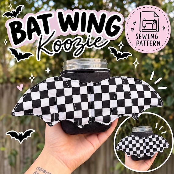Bat Wing Koozie Sewing Pattern PDF | 3 Sizes | Halloween Cup Cozy | Iced Coffee Sleeve | Beginner Friendly Sewing Pattern