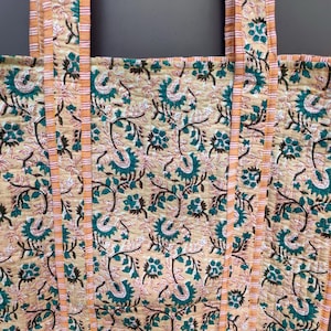 Indian Floral Tote Bag, Handel Bag, Comfortable Bag, Women Shoulder Bag, Cotton Shopping Bag, Travel Tote Bag, Shoulder Tote Bag