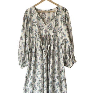 Hand Block Printed Maxi Dress, Indian Tunics, Women Cotton Summer Dress, Handblock Print Cotton Dress, Cotton Tier Maxi Dress, Midi Dress