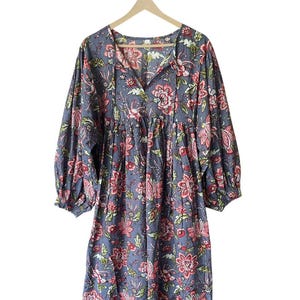 Hand Block Printed Maxi Dress, Indian Tunics, Women Cotton Summer Dress, Handblock Print Cotton Dress, Cotton Tier maxi Dress, midi dress