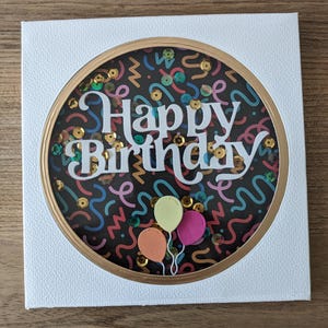 Carte d'anniversaire HAPPY BIRTHDAY ronde 3D avec sequins