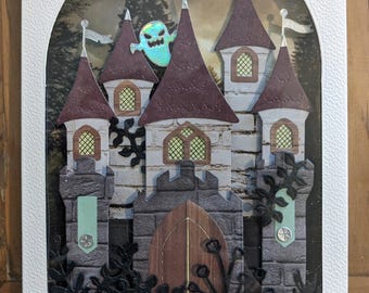 Cartes d'halloween château hanté faites mains !