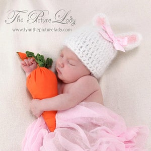 Baby Girl Bunny Hat, Newborn Bunny Hat with Bow, Baby Girl Bunny Hat, Baby Crochet Hat PHOTO PROP image 1