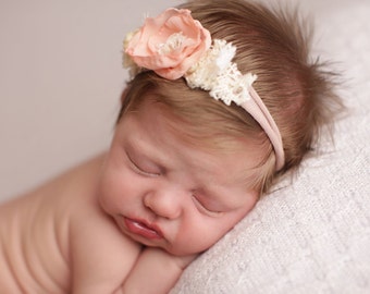 Newborn Photo Prop, Vintage Inspired Tieback, Newborn Tieback, Baby Tie Back, Spring Tieback, Pink Flower, Lace, Rose, Newborn Headband