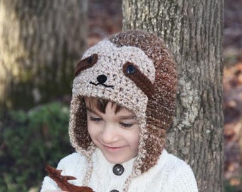 Sloth Hat for Newborn Baby Child or Adult, Crochet Animal Sloth Hat, Newborn Photo Prop, Child Hat for Boy or Girl for Fall or Winter
