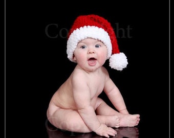 Christmas Hat - Santa Hat - Baby Santa Hat, Baby Holidays Hat, Child Santa Christmas Elf Hat, Crochet Santa Hat, Photo Prop Red White Hat