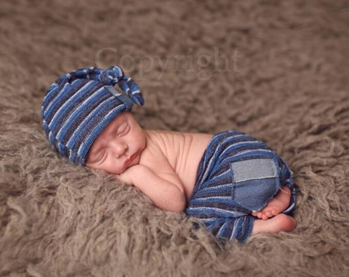 Newborn Pants and Hat Set, Newborn Photo Prop, Fabric Pants and Hat, Fabric Knit Newborn Pants