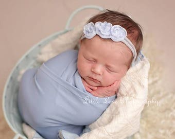Newborn Tieback, Baby Tieback, Pastel Periwinkle Bloom, Newborn Photo Prop, Floral Crown, Newborn Headband, Baby Halo, Vintage, Spring Halo