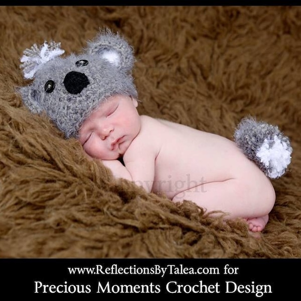 Baby Koala Bear Hat and Fluffy Tail, Crochet Koala Bear Hat, Newborn Koala Bear Hat Set, Baby (0-3 months) Photo Prop