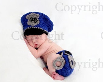 Baby Police Officer Hat and Diaper Cover set, Baby Cop set, Baby Policeman Set, Newborn Police Officer PHOTO PROP
