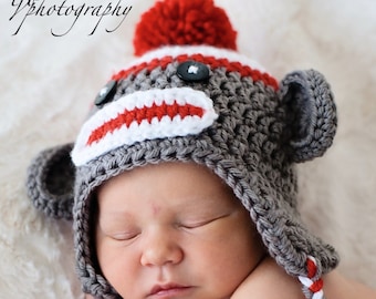 Newborn Sock Monkey, Photo Prop, Select Size, Baby Sock Monkey, Crochet Sock Monkey, Gray Sock Monkey, Boy Sock Monkey, Girl Sock Monkey