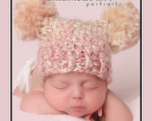 Newborn Pom Pom Hat, Fun Pom Pom Sack Hat, Baby Crochet Hat, Double Pom Pom Hat, Newborn Baby Girl Crochet Photo Prop