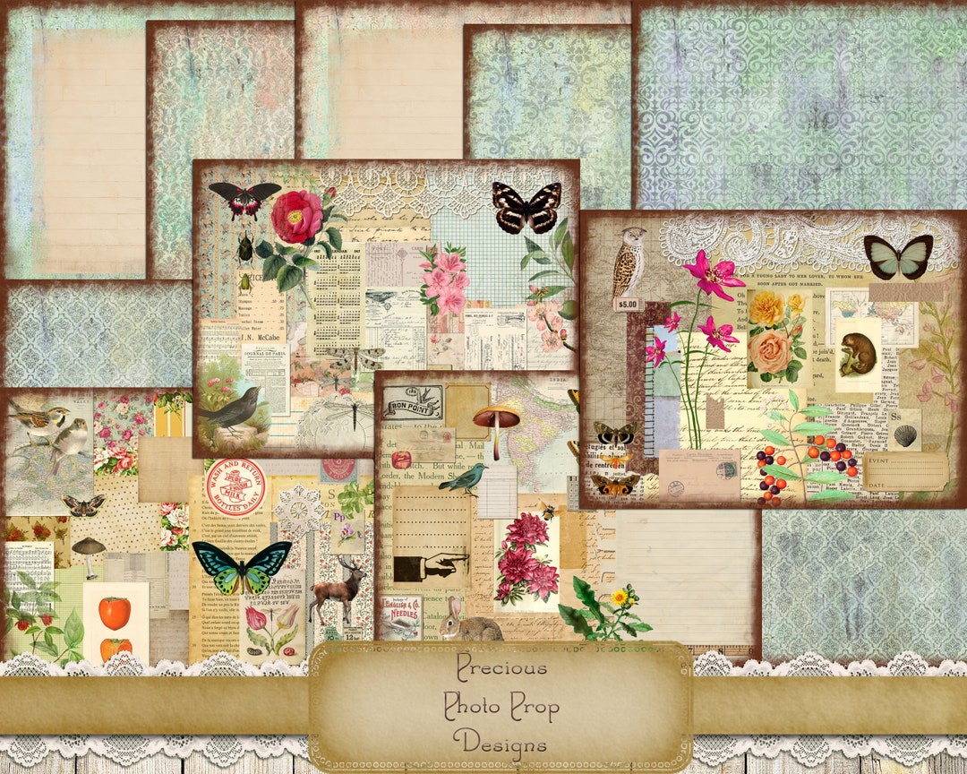 Vintage Ephemera Collage Paper Kit Printable for Junk Journals ...