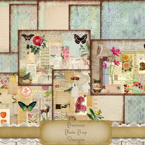 Vintage Ephemera Collage Paper Kit Printable for Junk Journals Notebooks Scrapbook Paper, Digital 8.5 x 11 inch Printable Nature Botanical