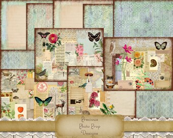 Vintage Ephemera Collage Paper Kit Printable for Junk Journals Notebooks Scrapbook Paper, Digital 8.5 x 11 inch Printable Nature Botanical