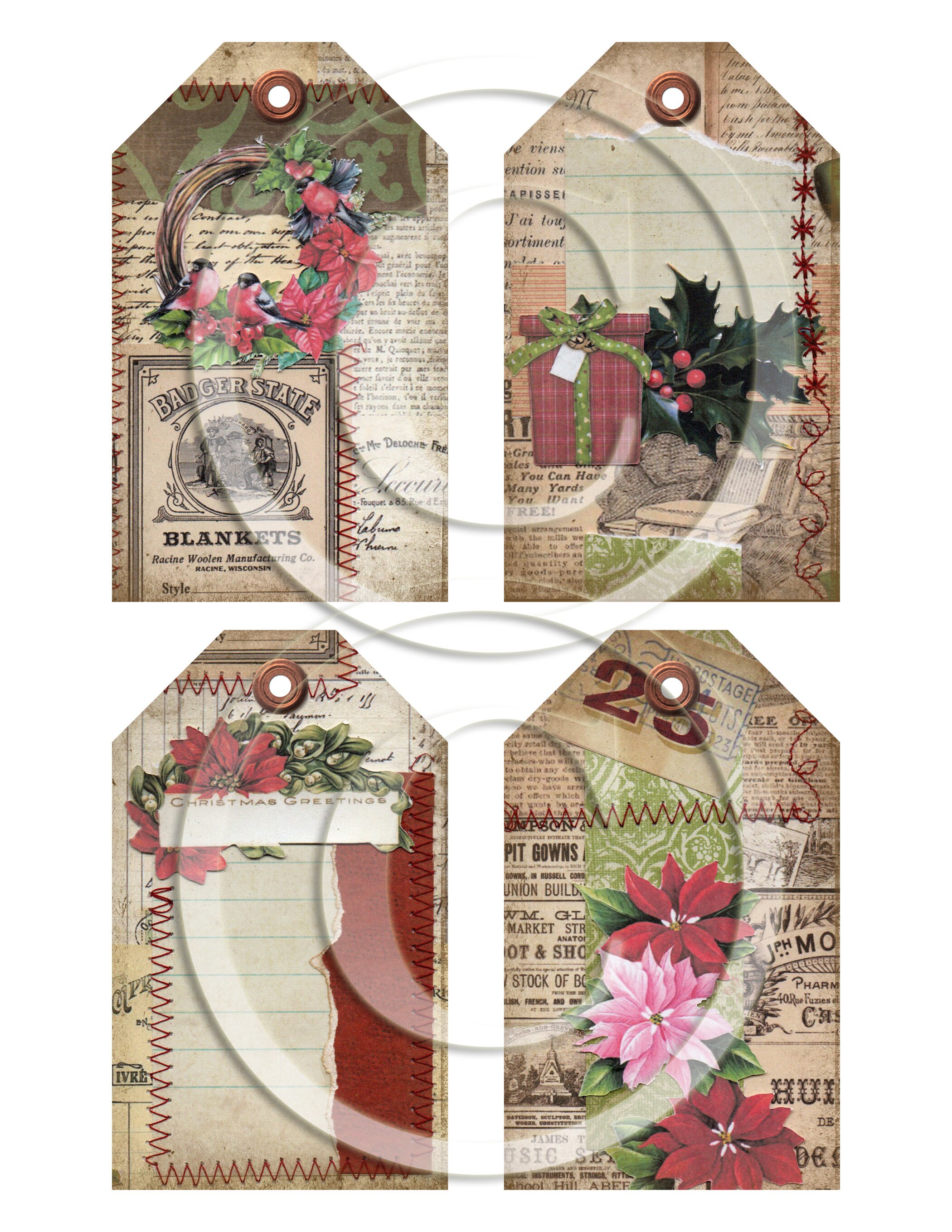 Printable Junk Journal Vintage Christmas Collage Tags and Cards ...