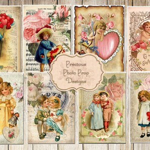 Download digital de dia dos namorados vintage, cartões de dia dos namorados digitais do Junk Journal, cartões de registro no diário para impressão digital, álbum de recortes de download instantâneo