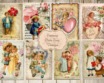 Vintage Valentine Digital Download, Junk Journal Digital Valentine Cards, Journaling Cards Digital Printable, Instant Download Scrapbook