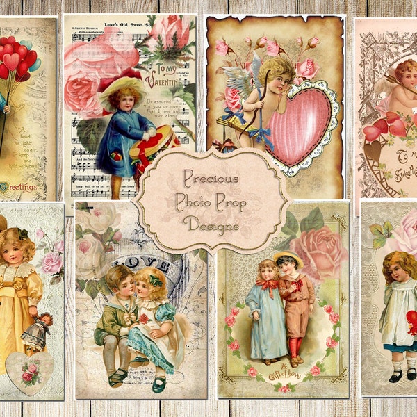 Vintage Valentine Digital Download, Junk Journal Digital Valentine Cards, Journaling Cards Digital Printable, Instant Download Scrapbook