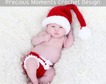Santa Elf and Diaper Cover SET, Newborn Christmas Set, Baby Christmas Hat and Diaper Set, Christmas Crochet Newborn Baby PHOTO PROP
