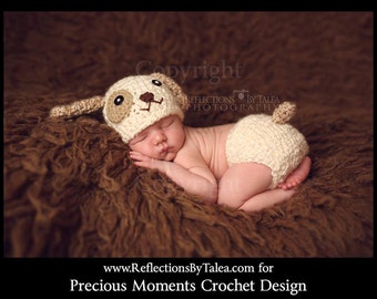 Puppy Set - Newborn Puppy Hat and Diaper Cover, Baby Puppy Hat and Diaper, Crochet Puppy Hat, Newborn Crochet PHOTO PROP