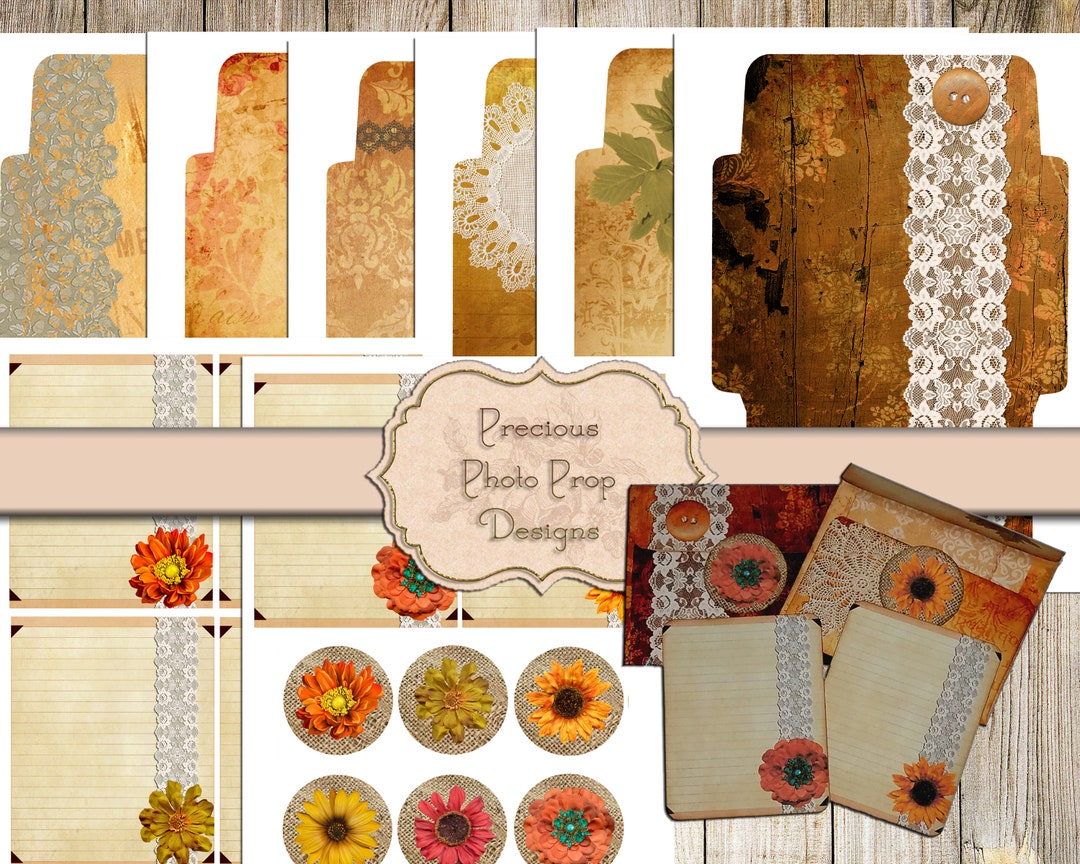 Digital Envelopes Vintage Fall Printable Kit for Junk Journals Planners ...