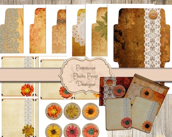 Digital Envelopes Vintage Fall Printable Kit for Junk Journals Planners Scrapbooks, Autumn Ephemera Kit Envelopes and Note Cards, Journaling