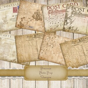 Vintage postales imprimibles para revistas basura Scrapbooks Planner, Digital Antique Ephemera imprimible postales, Script Floral Paris Grungy