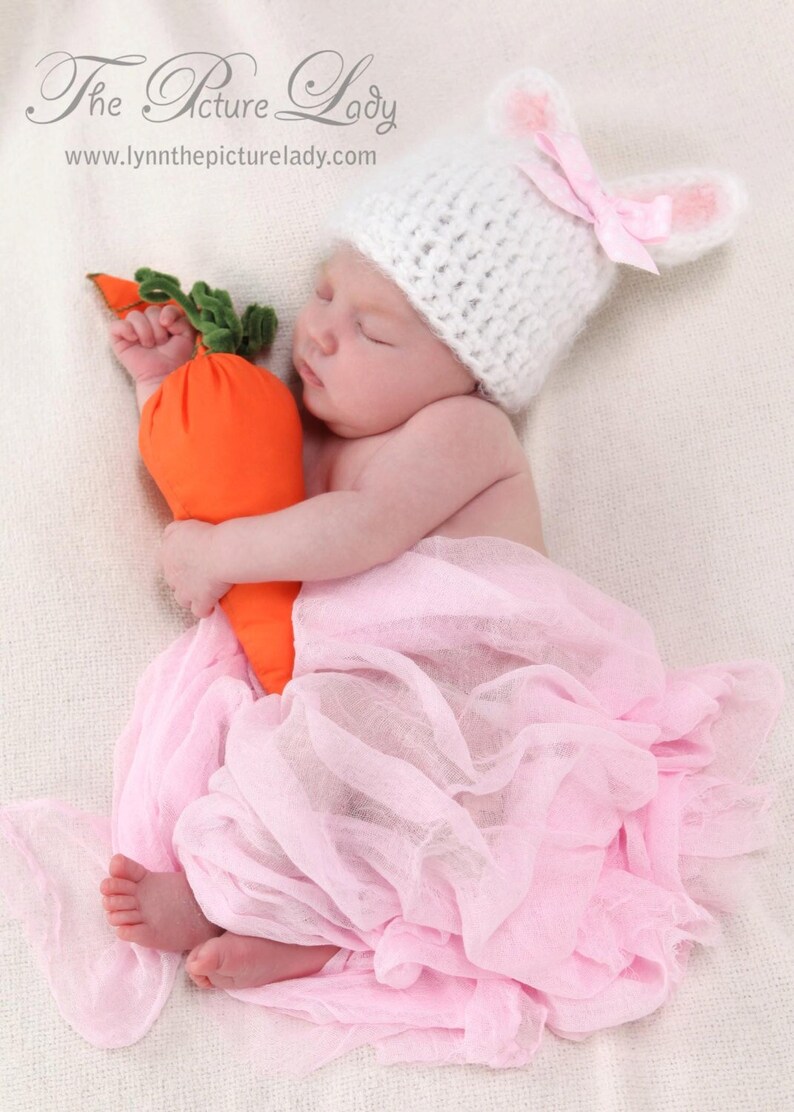 Baby Girl Bunny Hat, Newborn Bunny Hat with Bow, Baby Girl Bunny Hat, Baby Crochet Hat PHOTO PROP image 1