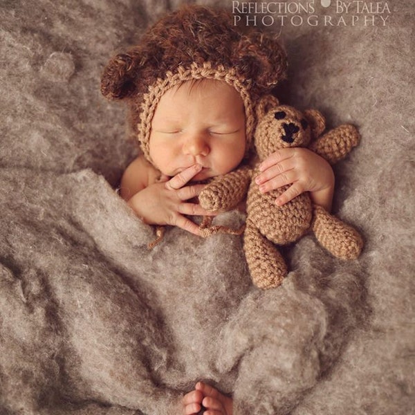 Newborn Bear Hat and Teddy Bear Set - Newborn Photo Prop, Bear Bonnet, Crochet Teddy Bear