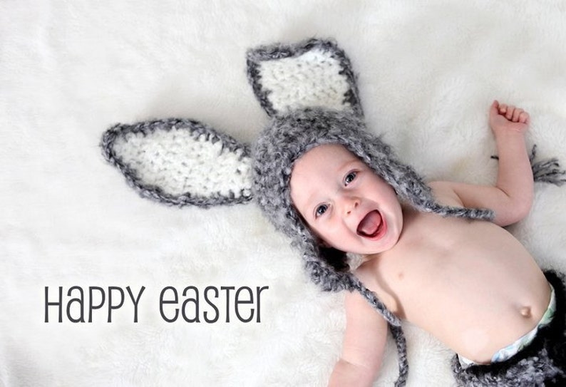 Baby Easter Hat, Gray Bunny Hat with Floppy Ears, Newborn Baby Crocheted PHOTO PROP image 2