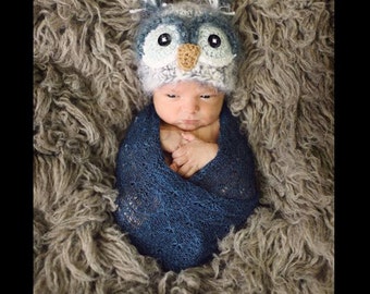 Baby Hat, Owl Hat, Baby Owl Hat, Newborn Owl Hat, Fuzzy Owl Hat, Newborn Boy Girl Owl Hat, Bird Hat, Newborn Photo Prop, Crochet Hats