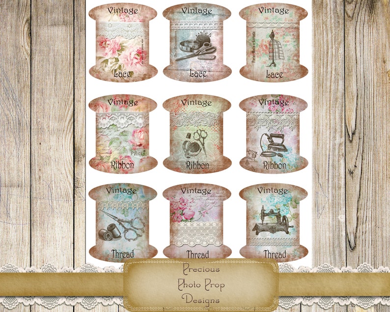 Lace and Ribbon Spools Ephemera Printable for Junk Journals Etsy