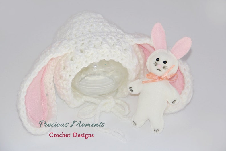 Baby Bunny Hat with Floppy Ears, Newborn Easter Bunny Hat, Baby Girl Bunny Hat, Pink Ears, White Bunny, Bunny Toy, Newborn Photo Prop image 2