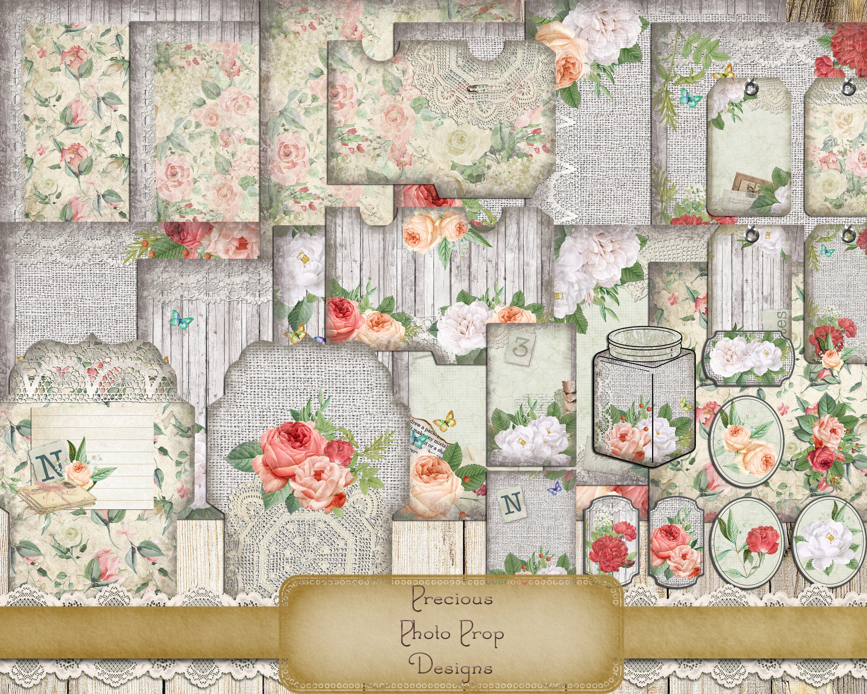 Spring Garden Ephemera Kit Printable for Junk Journals, Vintage Roses ...
