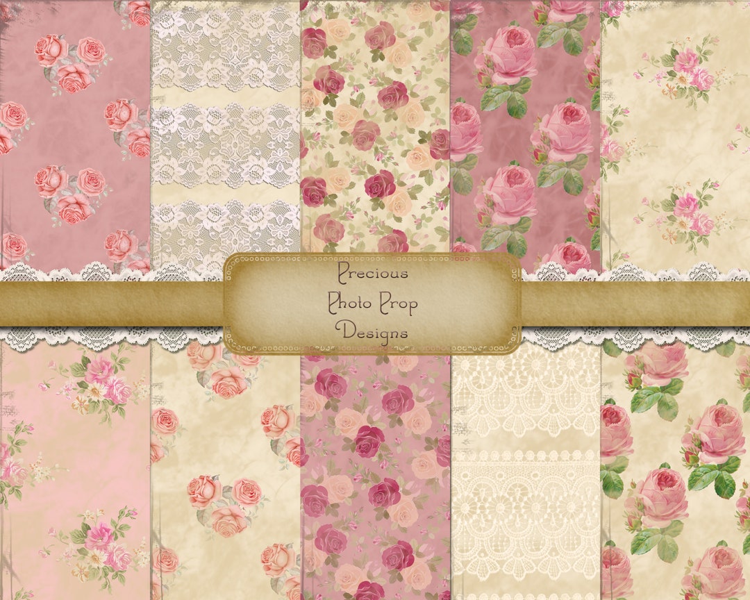 Digital Vintage Roses and Lace Background Paper for Junk Journals ...