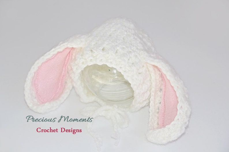 Baby Bunny Hat with Floppy Ears, Newborn Easter Bunny Hat, Baby Girl Bunny Hat, Pink Ears, White Bunny, Bunny Toy, Newborn Photo Prop image 3