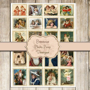 Vintage Ephemera Printable for Junk Journals, Vintage Christmas Postal Stamps Digital Scrapbook Download, Santa Mail Stamps for Envelope