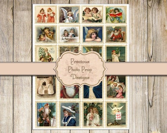 Vintage Ephemera Printable for Junk Journals, Vintage Christmas Postal Stamps Digital Scrapbook Download, Santa Mail Stamps for Envelopes