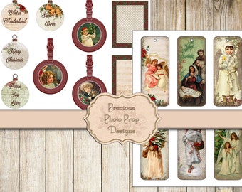 Vintage Christmas Ephemera Printable for Junk Journals, Digital Christmas Gift Tags Labels Frames Download for Scrapbook Planner, Nativity