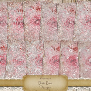 Vintage Lace Cards Digital Download for Junk Journal Planners Scrapbooks, Antique Journaling Cards Digital Printable, Pink Valentine Shabby
