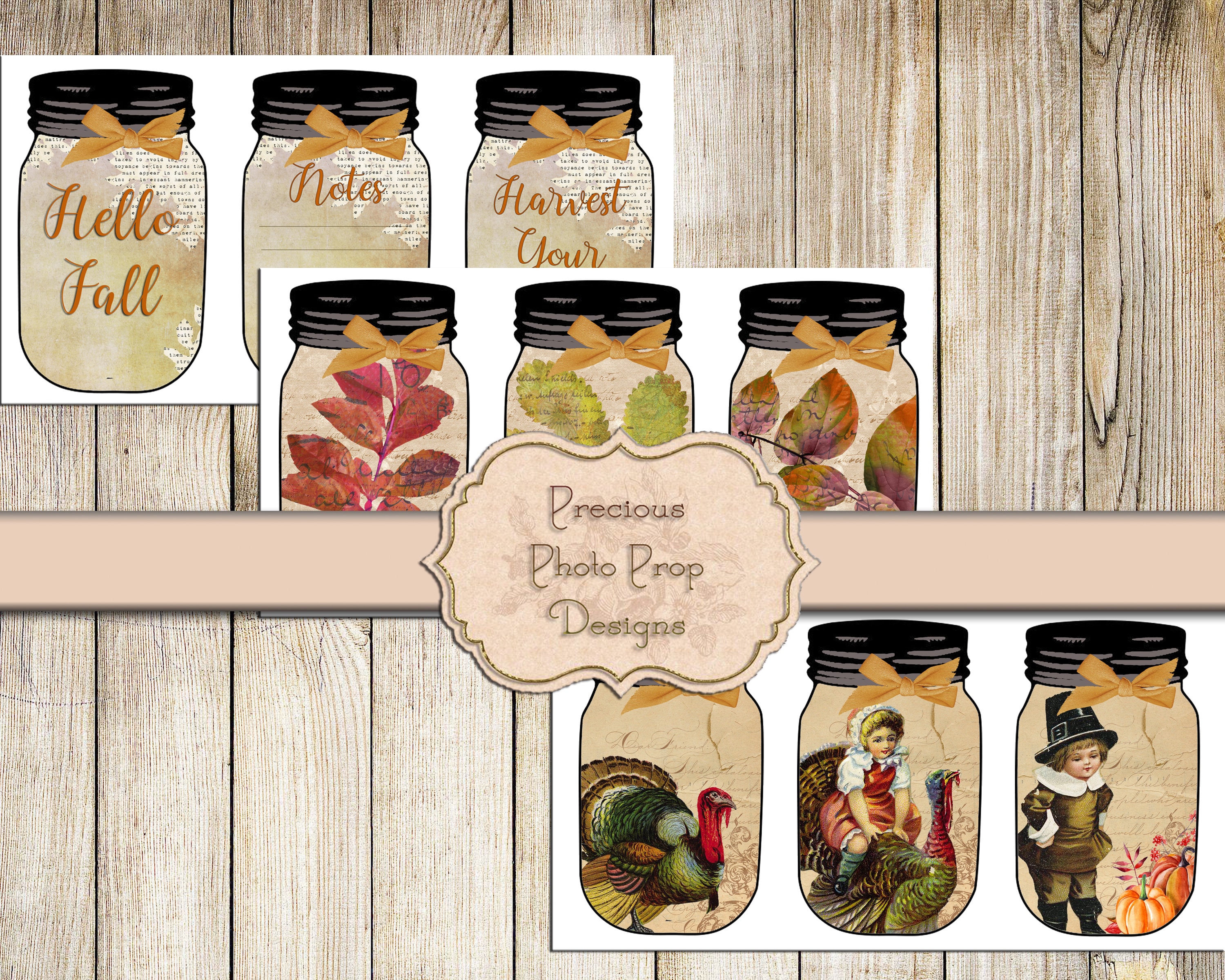Printable Junk Journal Kit Vintage Fall Mason Jars, Digital Autumn ...