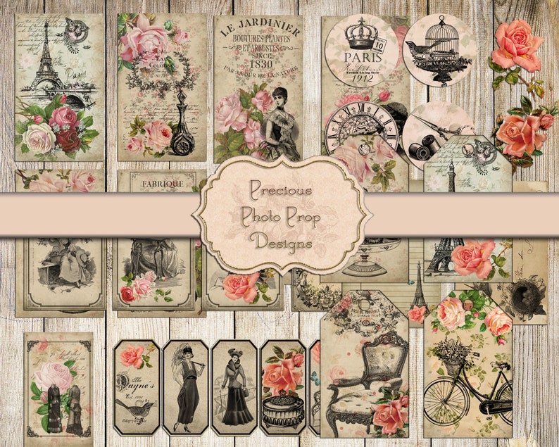vintage french ephemera kit printable for junk journals etsy