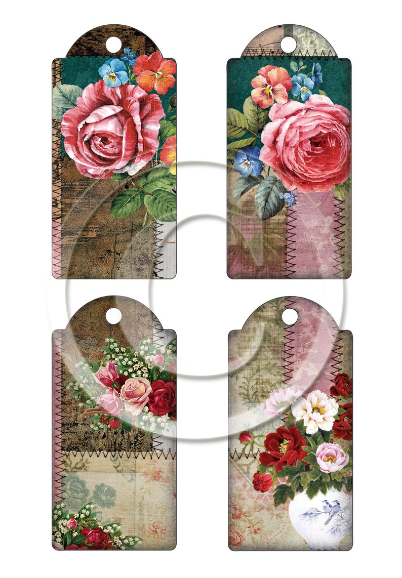 Printable for Junk Journals Vintage Floral Tags , Digital Ephemera ...
