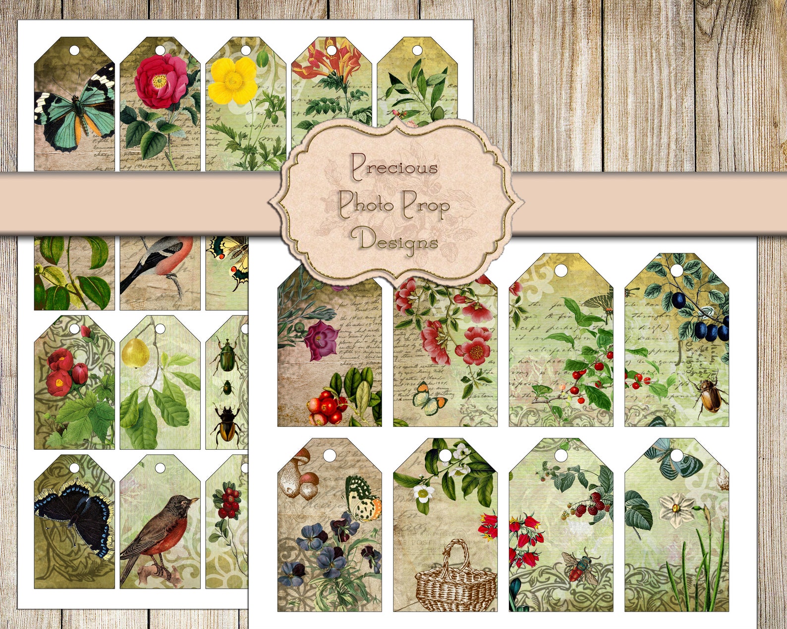 Printable Junk Journal Botanical Tags, Digital Vintage Nature Gift Tags ...