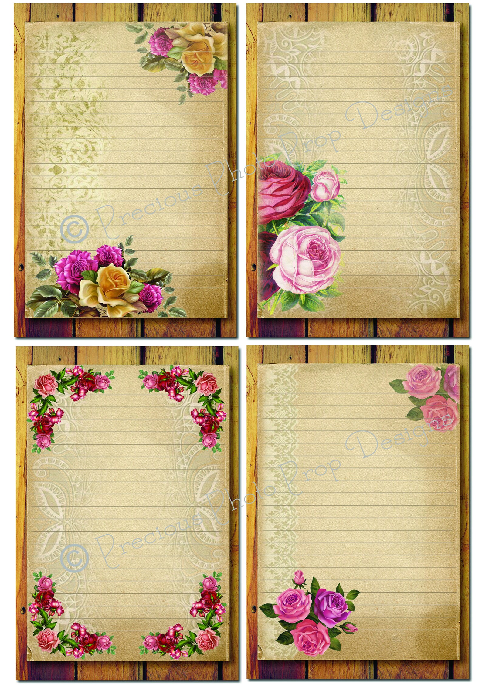 Vintage Rose Journaling Cards - Digital Download, Junk Journal Digital ...