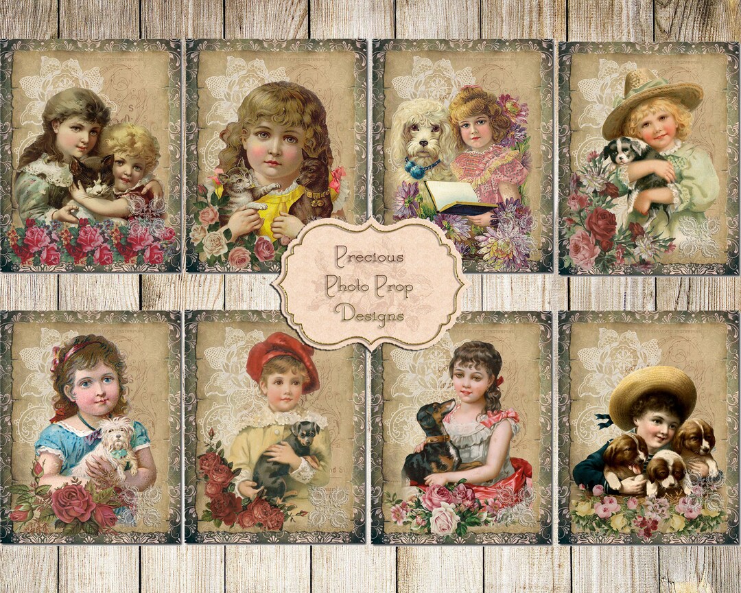 Junk Journal Printable Vintage Children and Pets, Journal Postcards ...