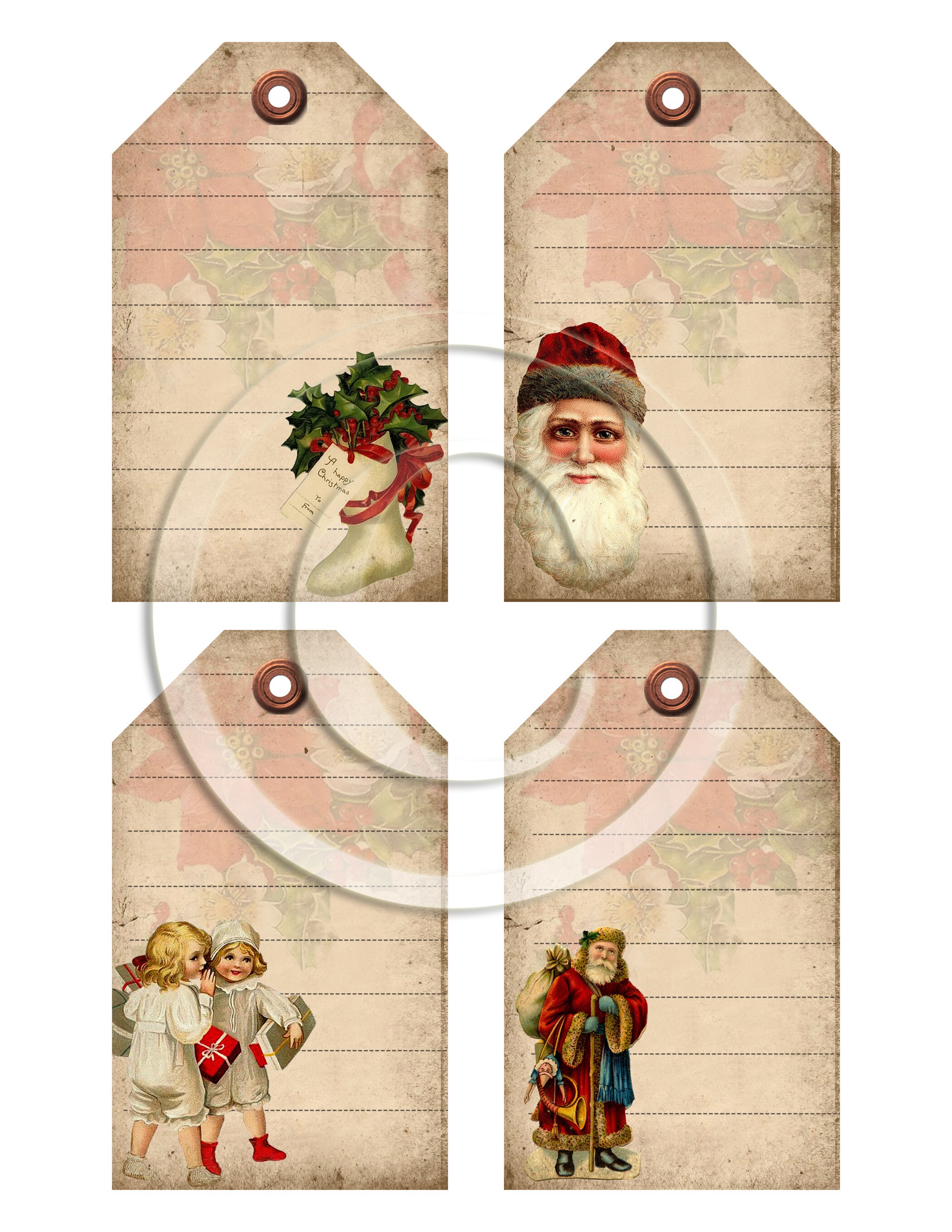 Printable Junk Journal Vintage Christmas Tags and Cards, Digital ...
